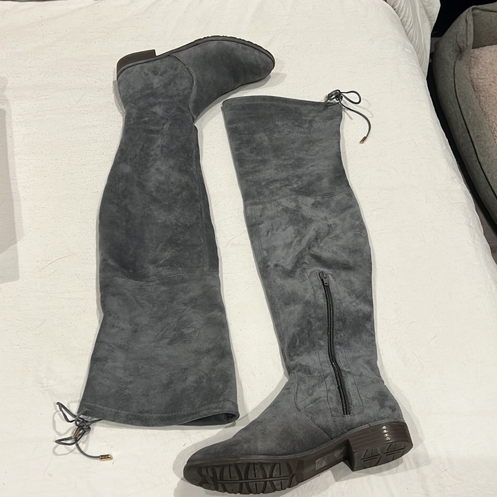 Grey over the knee boots